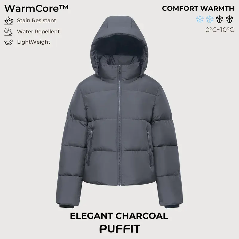 Women’s Winter Quilted Jacket with Removable Hood – Water-Repellent, Stain-Resistant, Lightweight Warm Coat