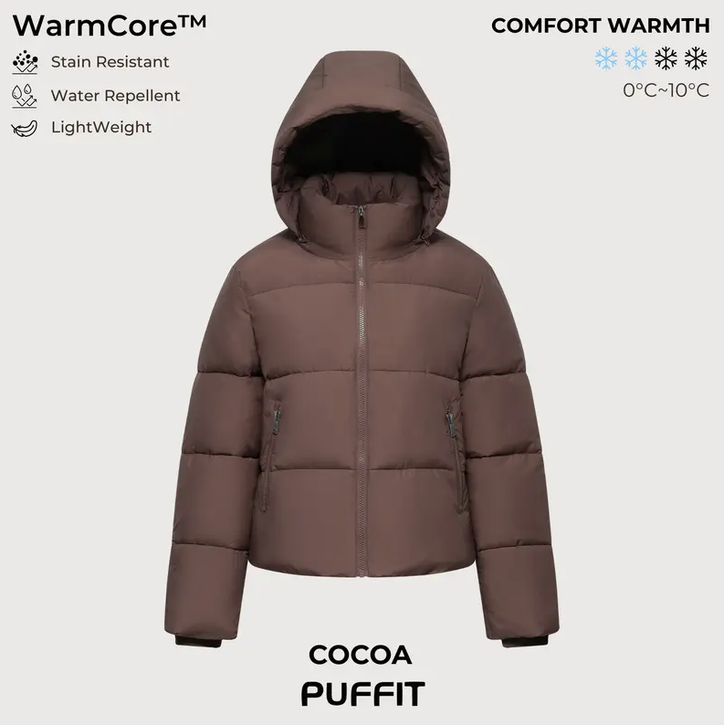 Women’s Winter Quilted Jacket with Removable Hood – Water-Repellent, Stain-Resistant, Lightweight Warm Coat