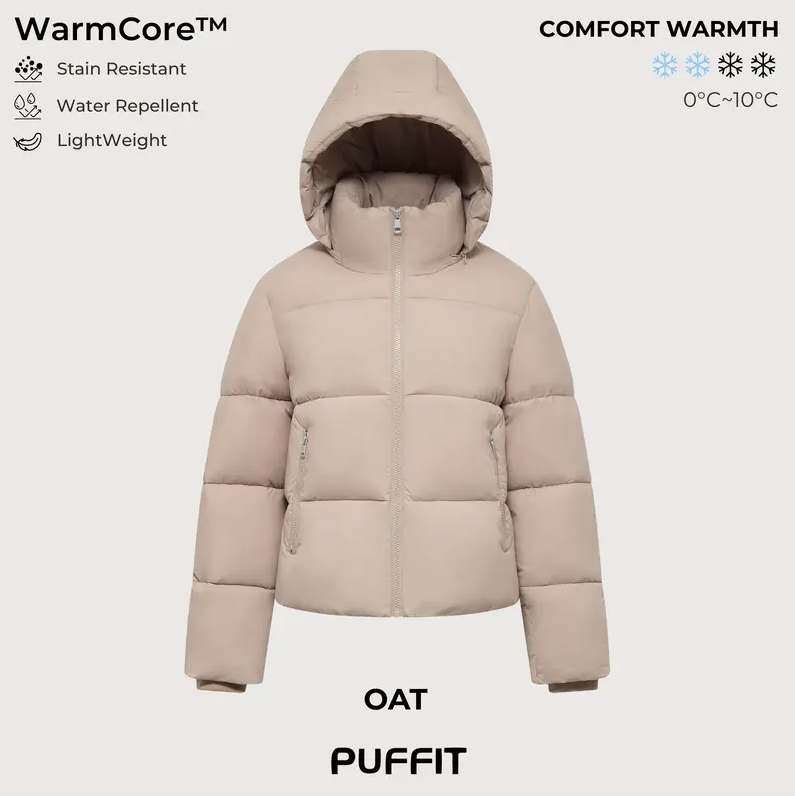 Women’s Winter Quilted Jacket with Removable Hood – Water-Repellent, Stain-Resistant, Lightweight Warm Coat