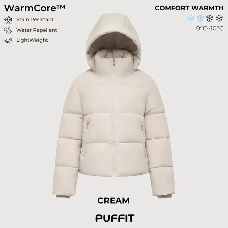 Women’s Winter Quilted Jacket with Removable Hood – Water-Repellent, Stain-Resistant, Lightweight Warm Coat