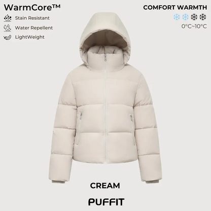 Women’s Winter Quilted Jacket with Removable Hood – Water-Repellent, Stain-Resistant, Lightweight Warm Coat