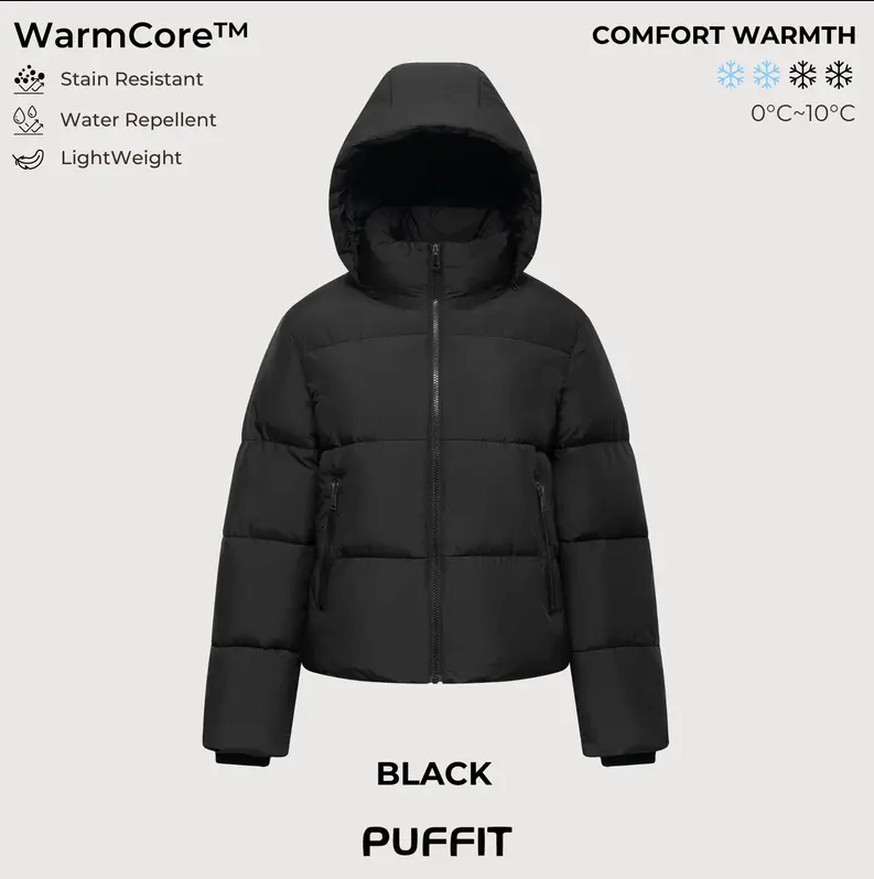Women’s Winter Quilted Jacket with Removable Hood – Water-Repellent, Stain-Resistant, Lightweight Warm Coat