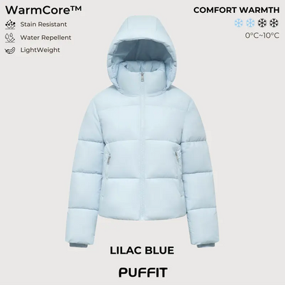 Women’s Winter Quilted Jacket with Removable Hood – Water-Repellent, Stain-Resistant, Lightweight Warm Coat