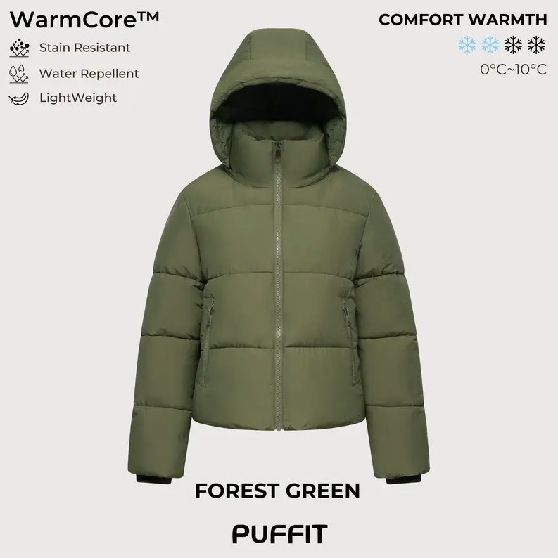 Women’s Winter Quilted Jacket with Removable Hood – Water-Repellent, Stain-Resistant, Lightweight Warm Coat