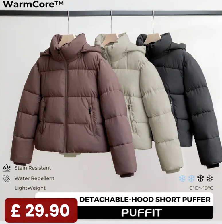Women’s Winter Quilted Jacket with Removable Hood – Water-Repellent, Stain-Resistant, Lightweight Warm Coat
