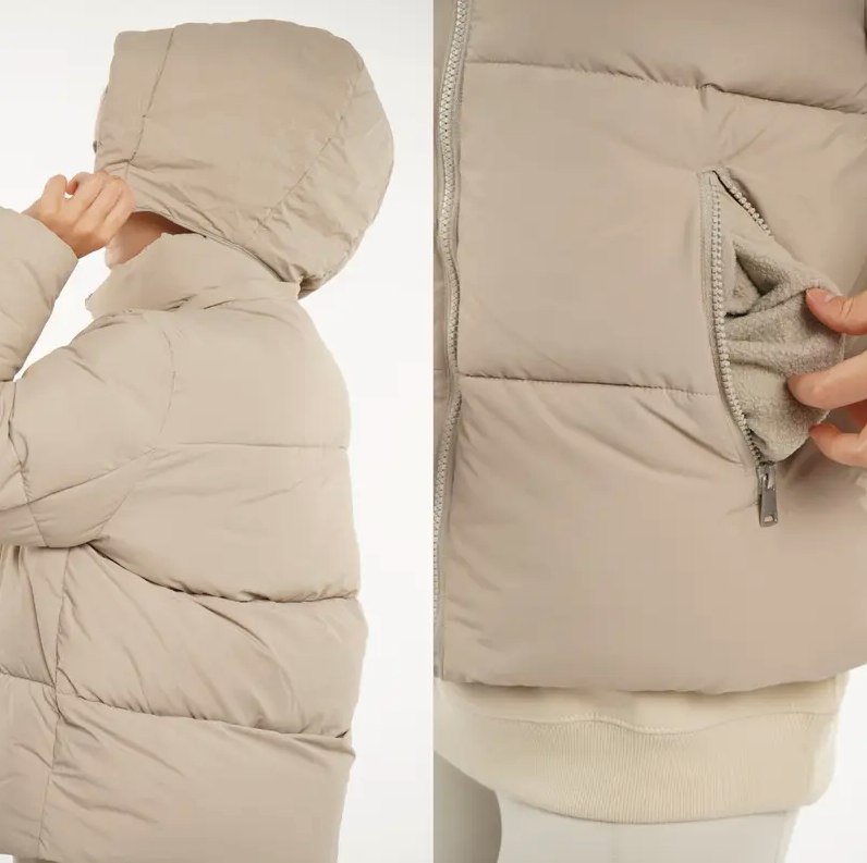 Women’s Winter Quilted Jacket with Removable Hood – Water-Repellent, Stain-Resistant, Lightweight Warm Coat