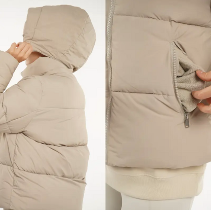 Women’s Winter Quilted Jacket with Removable Hood – Water-Repellent, Stain-Resistant, Lightweight Warm Coat