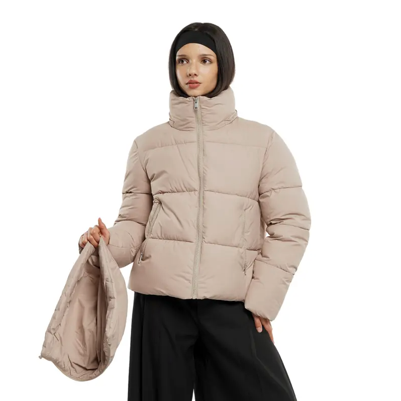 Women’s Winter Quilted Jacket with Removable Hood – Water-Repellent, Stain-Resistant, Lightweight Warm Coat