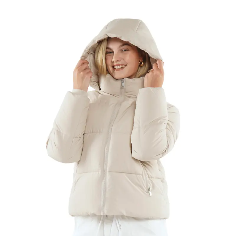 Women’s Winter Quilted Jacket with Removable Hood – Water-Repellent, Stain-Resistant, Lightweight Warm Coat