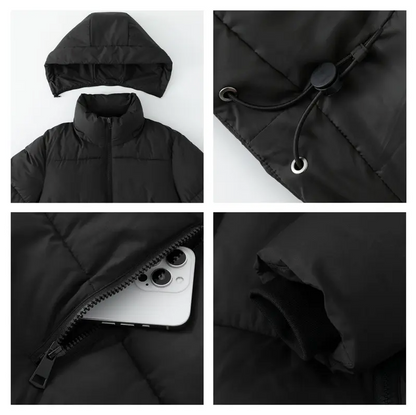 Women’s Winter Quilted Jacket with Removable Hood – Water-Repellent, Stain-Resistant, Lightweight Warm Coat