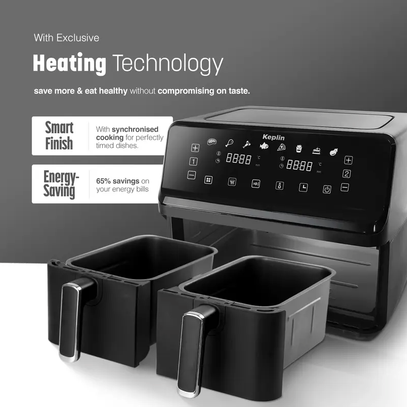 Dual Zone Digital Air Fryer – Extra-Large 9L Family Size | Energy-Saving, Smart Cooking with 8 Presets