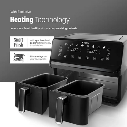 Dual Zone Digital Air Fryer – Extra-Large 9L Family Size | Energy-Saving, Smart Cooking with 8 Presets