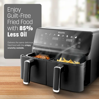 Dual Zone Digital Air Fryer – Extra-Large 9L Family Size | Energy-Saving, Smart Cooking with 8 Presets