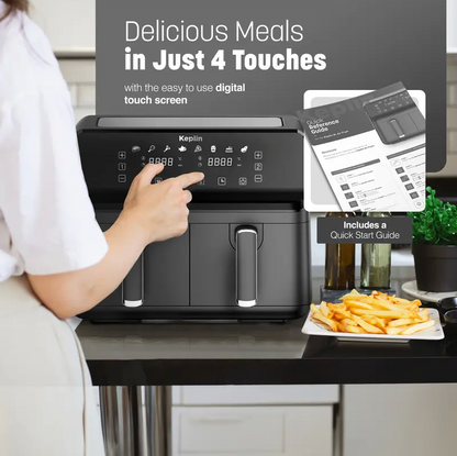 Dual Zone Digital Air Fryer – Extra-Large 9L Family Size | Energy-Saving, Smart Cooking with 8 Presets